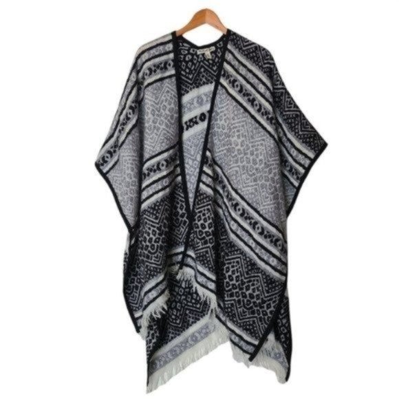 Michael‎ Stars Textured Ruana Poncho Black White Gr - Picture 3 of 12
